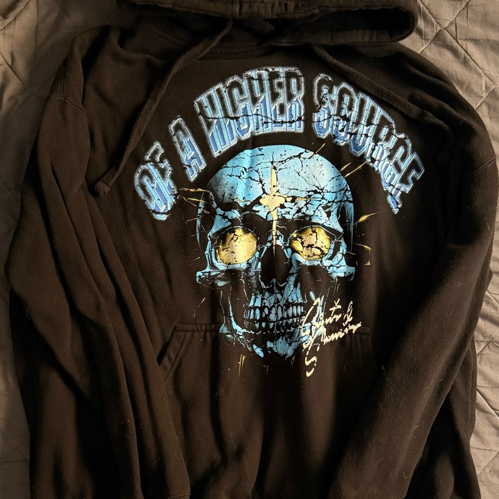 Fashion Nova Black Hoodie with Blue Skull Design